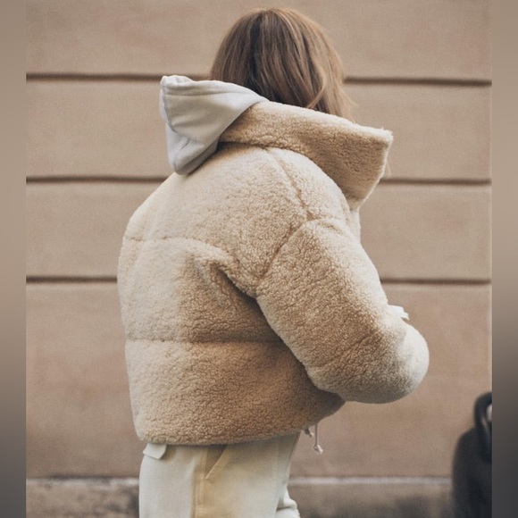 Zara Ecru Padded Fleece Jacket - Picture 13 of 17